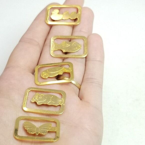 Vintage Animal Bookmarks, Gold Tone Made in Italy Set of 5, Book Lover Reader - Picture 2 of 7
